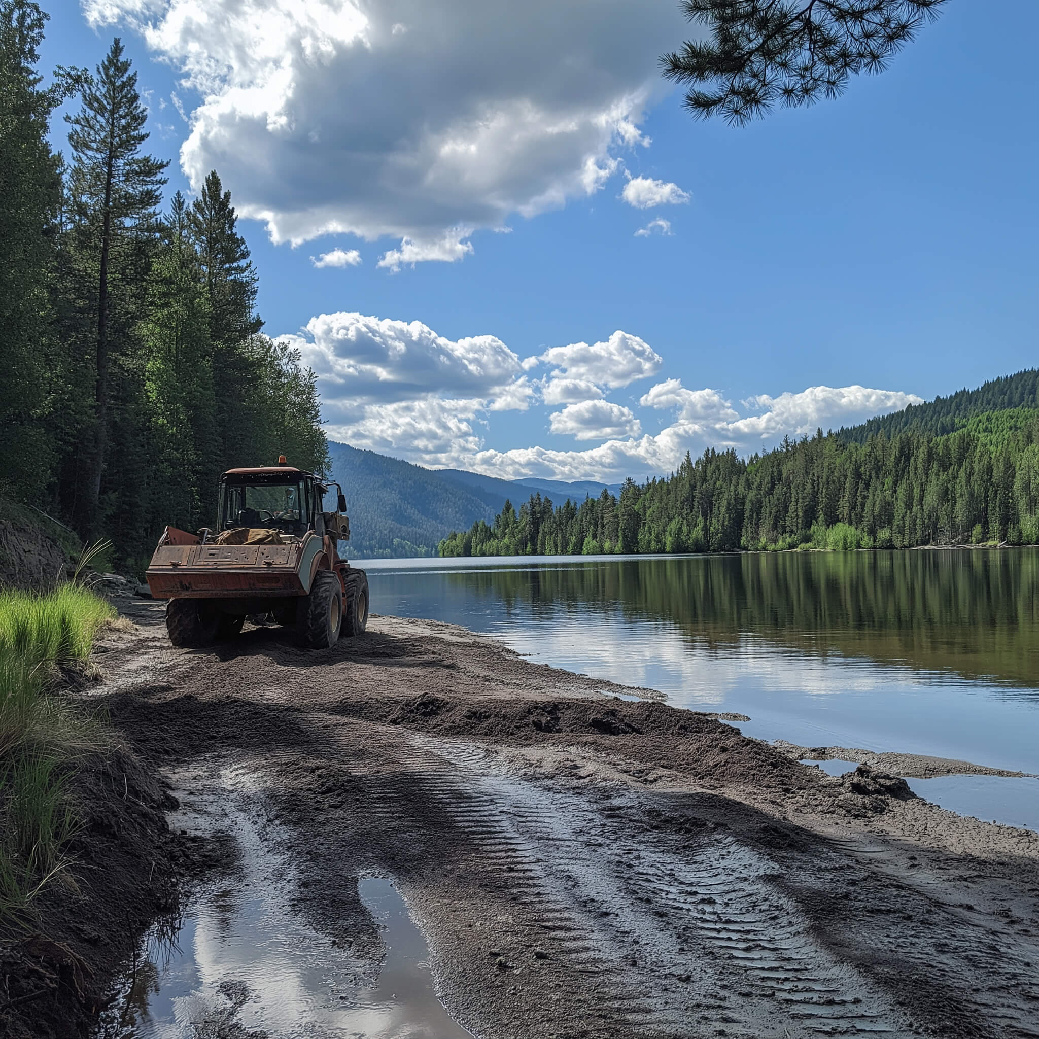Beach maintenance crew working on sand replenishment